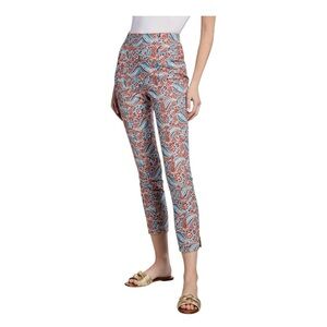 VERONICA BEARD Honolulu Printed Linen Cropped Skinny Pants In Clay Multi. Size 6